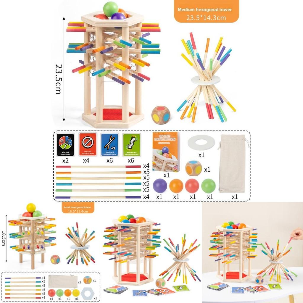 Hexagonal Tower Puzzle Game Wooden Blocks For Kids Educational Playroom