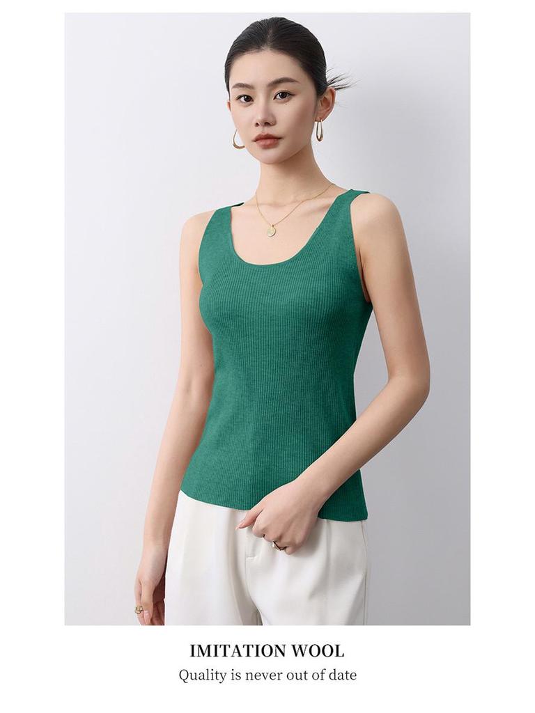 Yangzi Wool Knit U-Neck Women's Sleeveless Slim Fit Vest - Spring/Summer