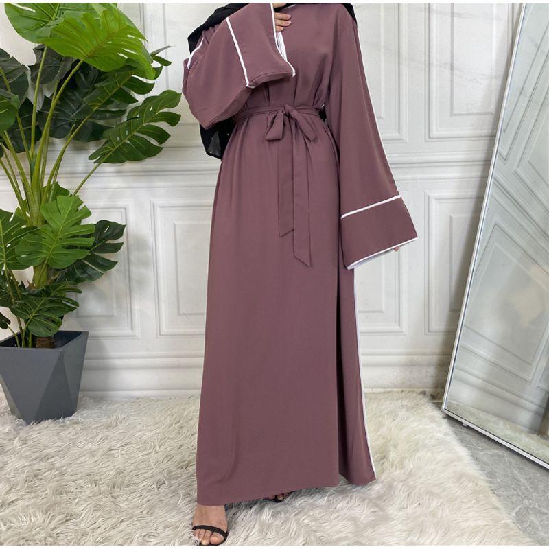 

2022 plus Size Fashion White Edge Solid Color Lace-up Dress Purple 2XL