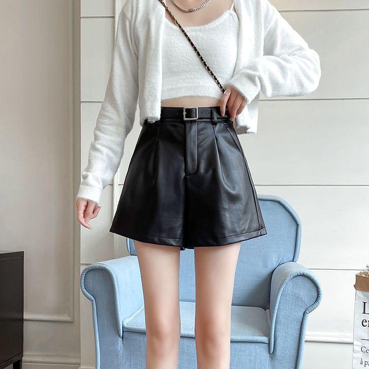

2026 Summer Plus Size Women s High Waist PU Leather Wide Leg A-line Shorts & Bootcut Pants 4XL (recommended for 75-82.5 kg)