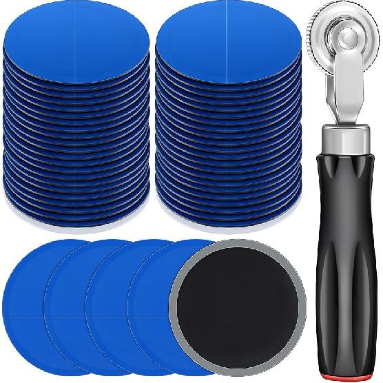 Zhengmy 60 Pieces Tire Patches 32 Mm, 42Mm, 58 Mm Tire Repair Unit With Patch Roller Tube Patch Auto Repair Stitcher Tool For Car Truck Motorcycle