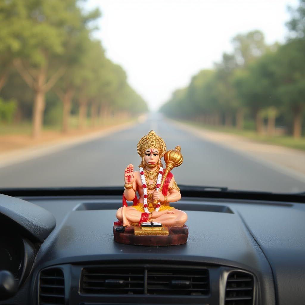 Murti de Hanuman Ji para Painel de Carro, Ídolo para Pooja em Casa com Hanuman Chalisa para Proteção contra Energia Negativa, Boa Sorte e Sucesso