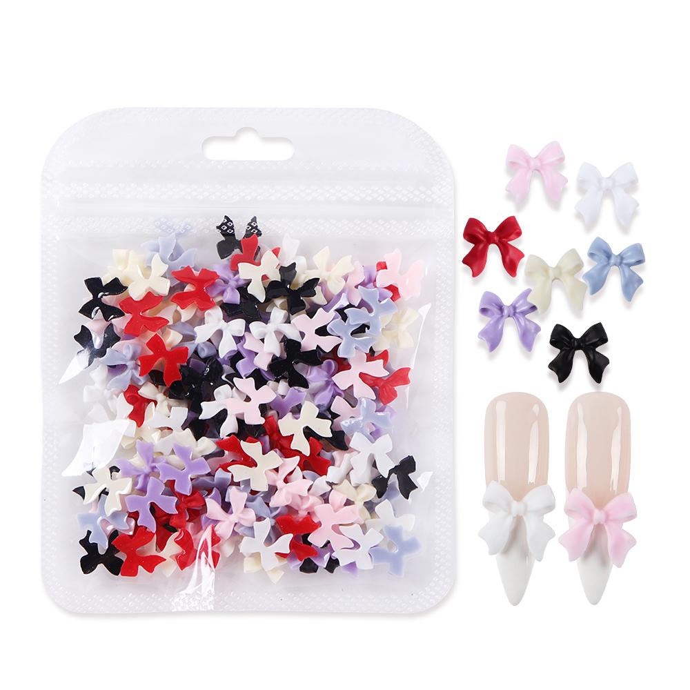 

100 шт. розовые белые ленточные банты для ногтей корейские детали черные украшения для ногтей кавайные аксессуары принадлежности для маникюрного дизайна