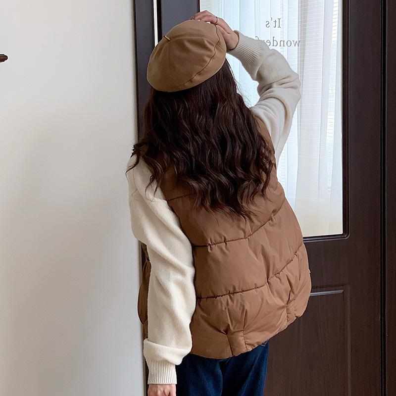 Loose Cotton Sleeveless Vest with Side Zipper for Women, Korean Style Solid Color Coat for Autumn and Winter