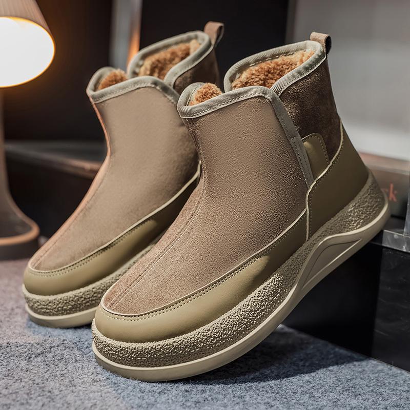 Winter Suede Casual Shoes Men Snow Fashion Ankle Boots Comfortable Fur Platform Cotton Shoes Man High-top Designer Short Boot