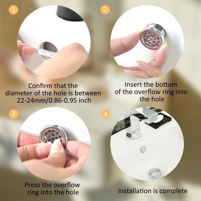 Plastic Sink Hole Overflow Cover for Kitchen Bathroom Basin Trim Bath Drain Cap Sink Wash Basin Round Overflow Ring Plug