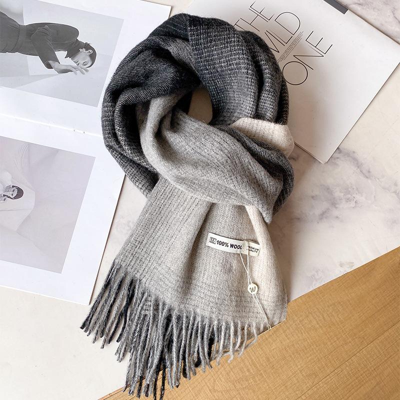 High quality 100 gradual change wool scarf men and women couples winter versatile fashion plaid warm scarf