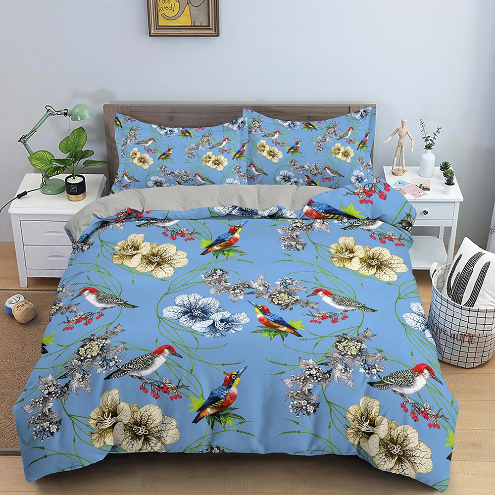 3D Bedding Set Flowers Print Duvet Cover Set with Zipper Closure Queen King Full Size Comforter Cover and Pillowcases Polyester