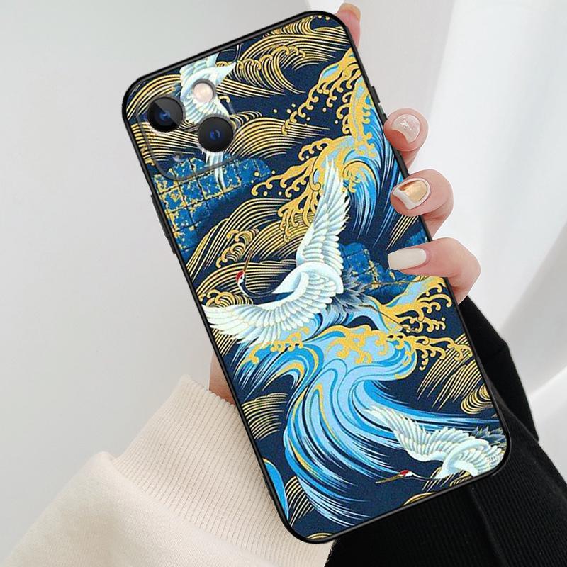 Japanese Cranes Art Phone Case For iPhone 17 Pro Max 14 13 12 11 15 16 Pro Max mini 15 16 Plus 16e 17 Air Cover