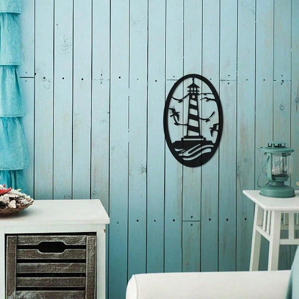 Vintage Wall Art Nautical Style Wrought Iron Lighthouse Black