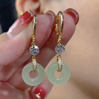 Versatile Green Jade Ping An Kou Earrings for Women – High-End Niche Chinese Style