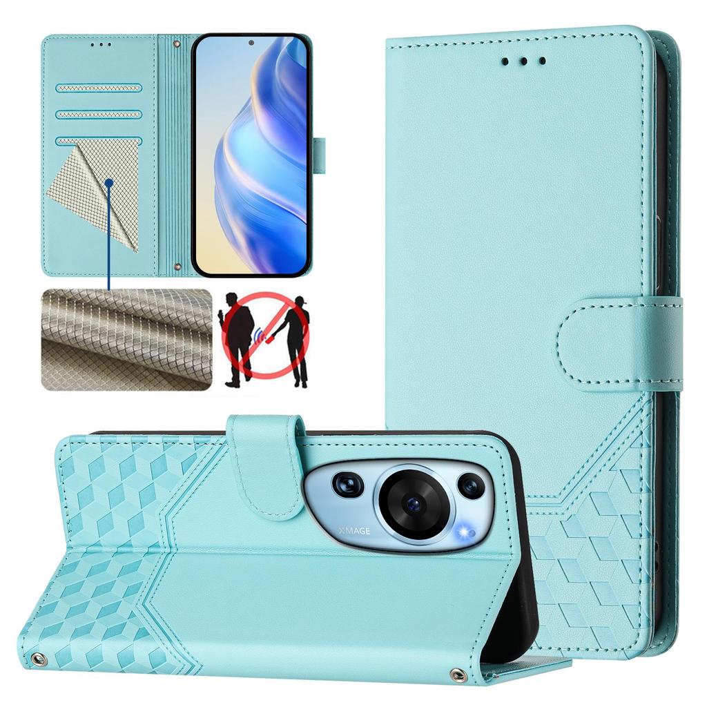 Honeycomb Leather Magnetic Wallet Flip Case for Huawei P60 Art P50 P40 P30 Pro P20 Mate 60 70 Lite - Shockproof Protective Cover