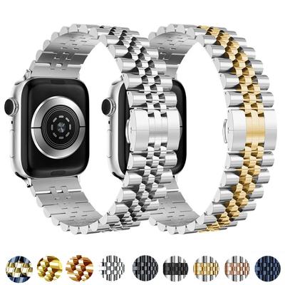 Pulseira de Aço Inoxidável Para Banda do Apple Watch 40mm 44mm 42mm 45mm 49mm Bracelete de Metal Luxuoso para IWatch Série 1 2 3 4 5 6 7 8 9 SE