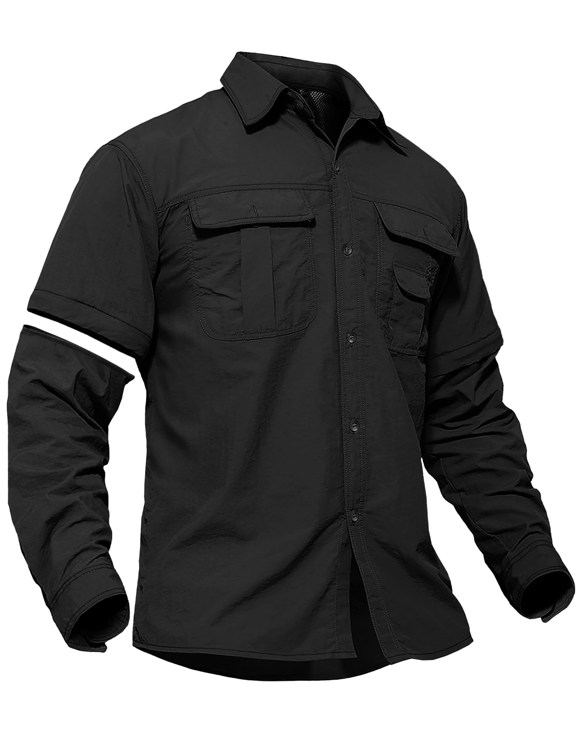 

TACVASEN Men s Outdoor Military Tactical T-Shirt, Long Sleeve, Quick-Drying, Removable Short Sleeves, Black, Size S
