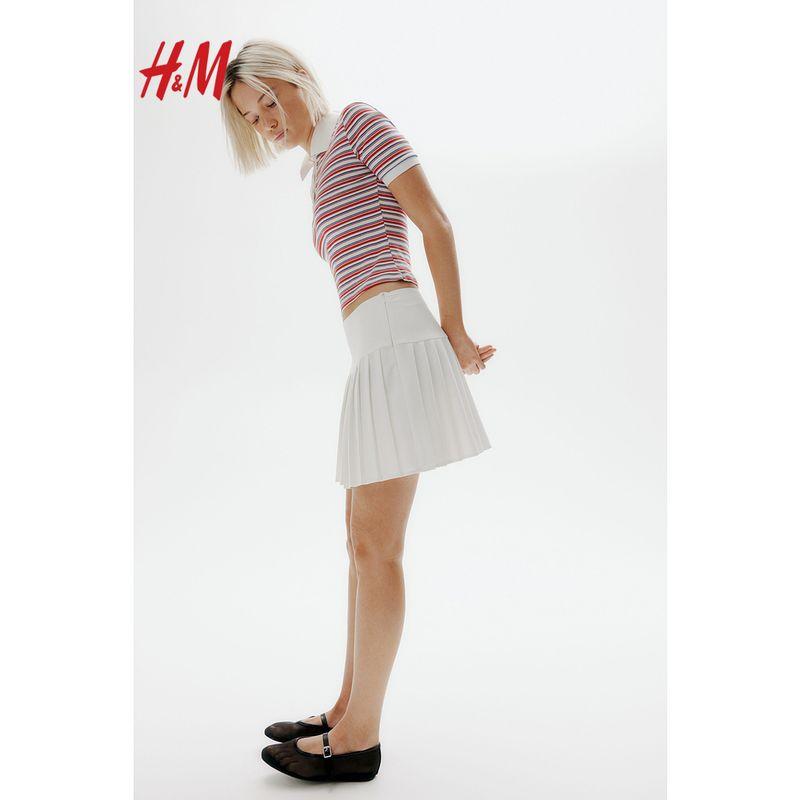 

HM Polo Shirt 2025 Summer New Fashion Short sleeve Cotton Polo Shirt 1291898 Red/White Stripes 155/76(XXS)