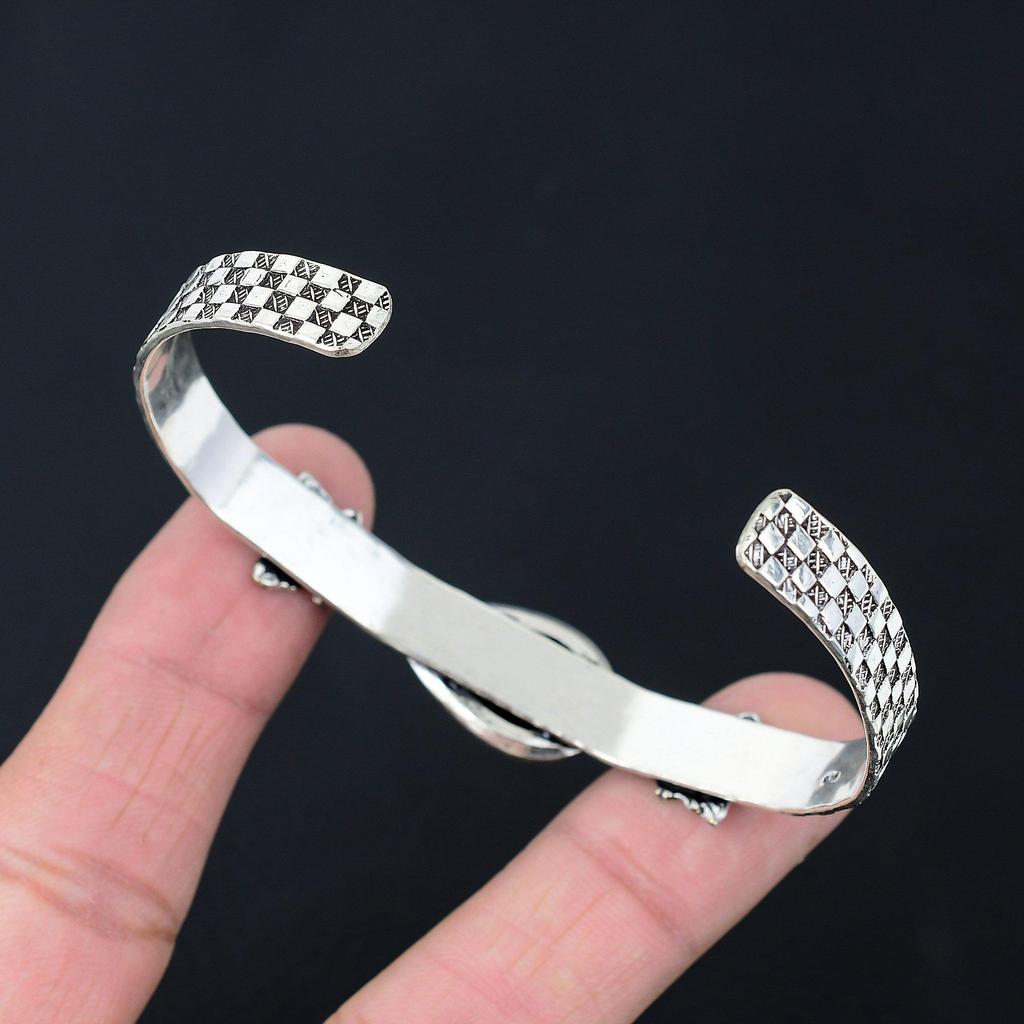 925 Silver Septarian Gemstone Unique Ethnic Leaf Handcrafted New Bangle Bracelet