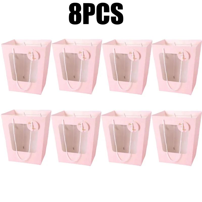 Trapezoidal Windowed Tote Bag Doll Bouquet Packaging Gift Paper Bag Flower Potted Plant Paper Bag Transparent Flower Tote Bag