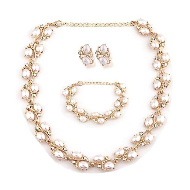 Shining Diva Fashion Latest Stylish Design Fancy Pearl Bracelet Earrings Necklace Jewellery