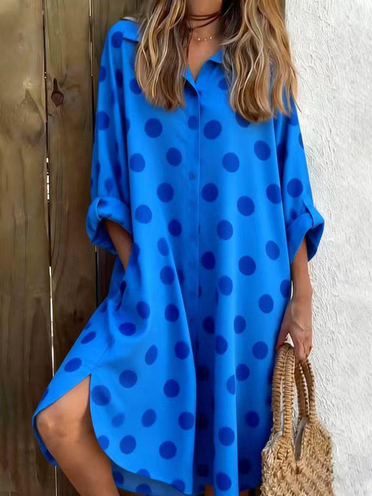 2026 European & American Women's Summer Casual Loose Printed Short-Sleeve Shirt Dress