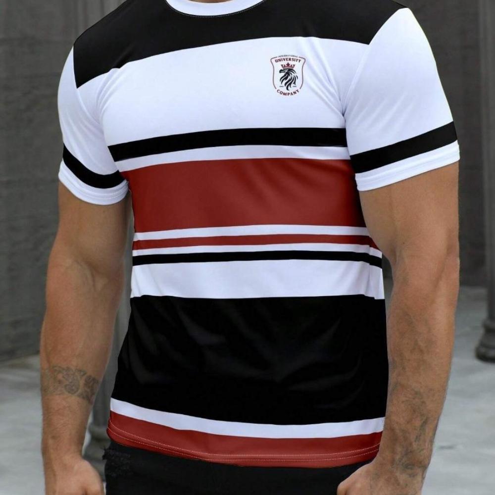 Casual Streetwear Short-Sleeved Striped 3D Print T-Shirt