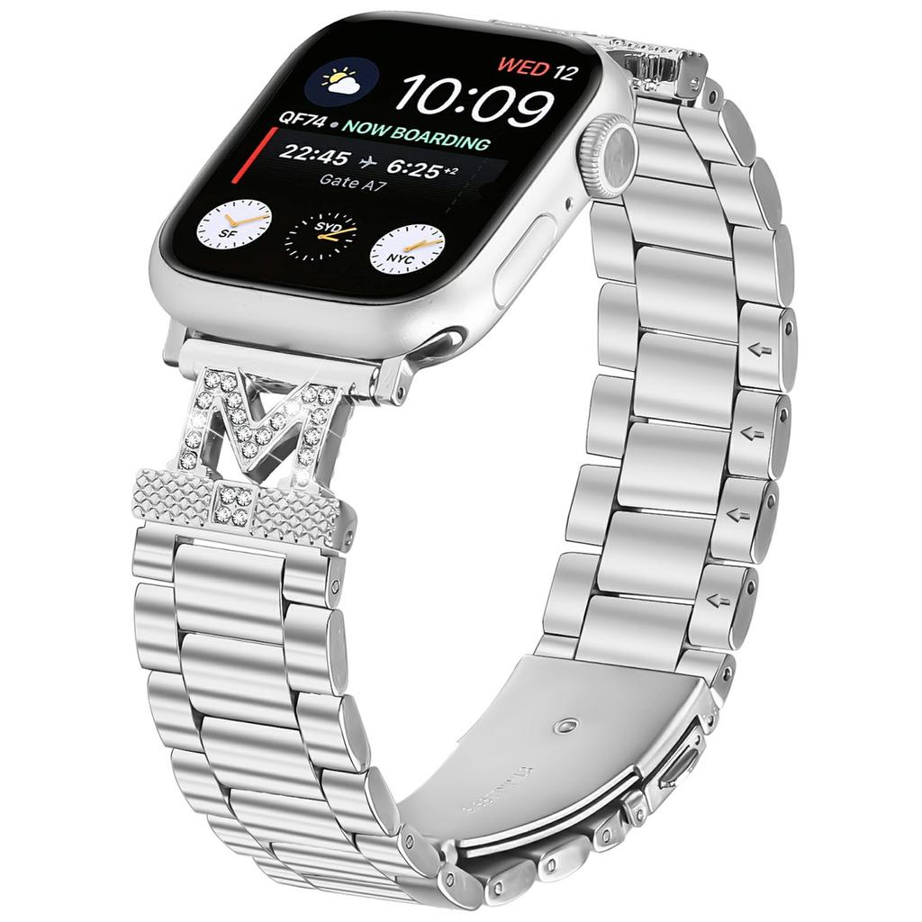 Watch Strap For Apple Watch Series 10 Ultra 9 8 7 SE 6 5 4 3 2 1 46mm 49mm 45mm 44mm 42mm Silver Stainless Steel 3-Bead Band