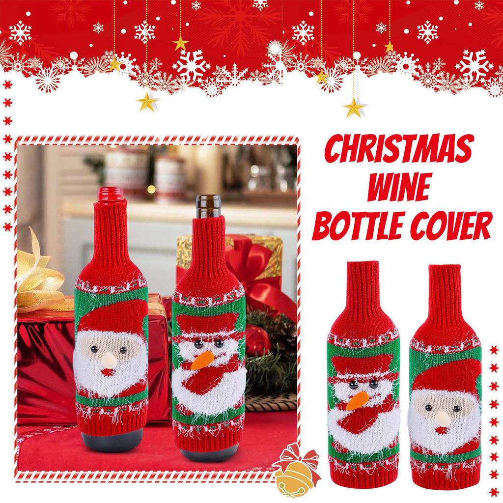 Santa Snowman Red Wine Bottle Set Knitted Wine Bottle Set Table Champagne Bottle Set Decoration