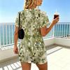 Short Sleeve Floral V-Neck Bodycon Dress, Soft Fabric, Sweet Cool Style – Perfect for Beach Vacation, Daily Casual, Afternoon Tea, Versatile Chic.