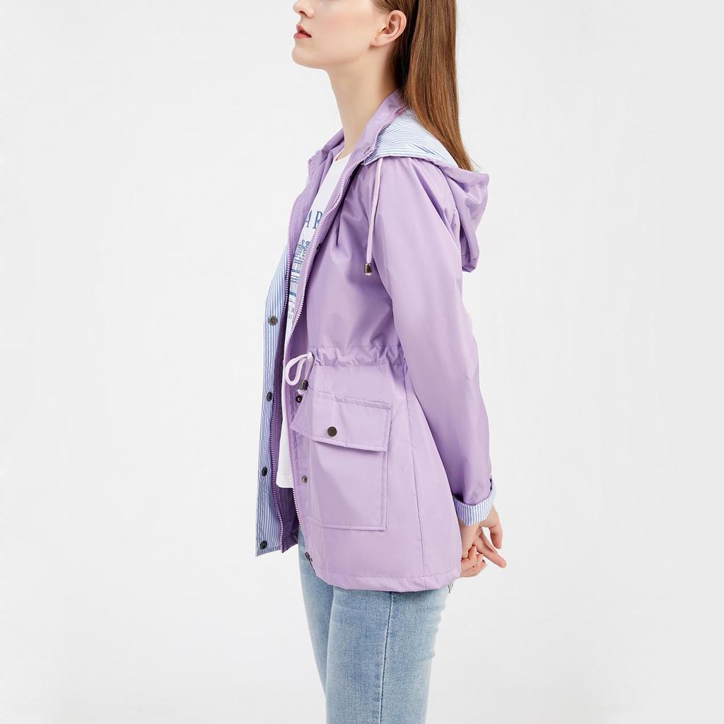 Women's Outdoor Hiking Jacket Lightweight Water Repellent Windbreaker with Hood and Rain Cover Raincoat for Running Walking Casual Outerwear,