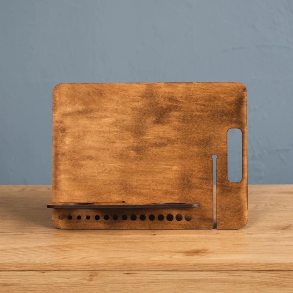 

Деревянный художественный мольберт-подставка с держателем для кистей, Многофункциональная доска для рисования для художников, Органайзер для домашнего стола шоколадный