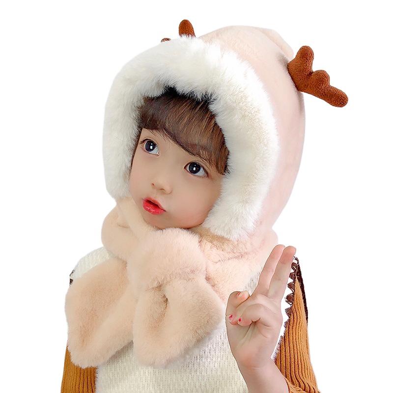 Winter Children's Hats Boys and Girls Scarves Integrated Plush Hats Cute Baby Antlers Fleece Ear Hats Tide