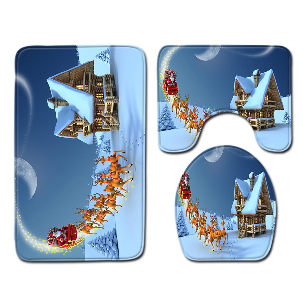 Christmas Bathroom Floor Mat Toilet Three-Piece Set