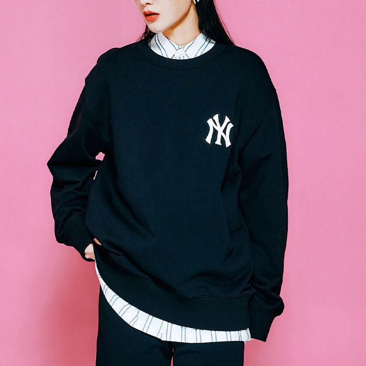 MLB New York Yankees Logo Print Crewneck Sweatshirt Unisex Sweatshirt Black 3AMTM0121-50BKS