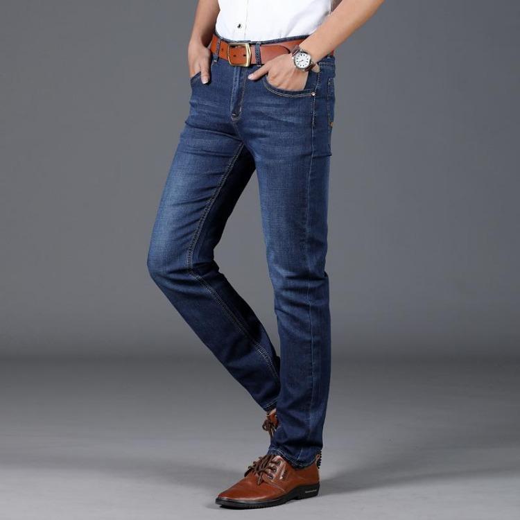 New Four Seasons Wearable Stretch Denim Jeans for Men Business Casual Straight Leg Long Pants Simple Versatile