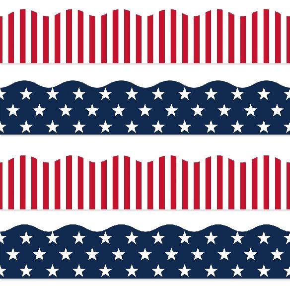 Whaline 69Ft 4th of July Bulletin Board Border 60Pcs Patriotic Stars Stripes Trim Border Stickers for Independence Day Memorial Day School Classroom