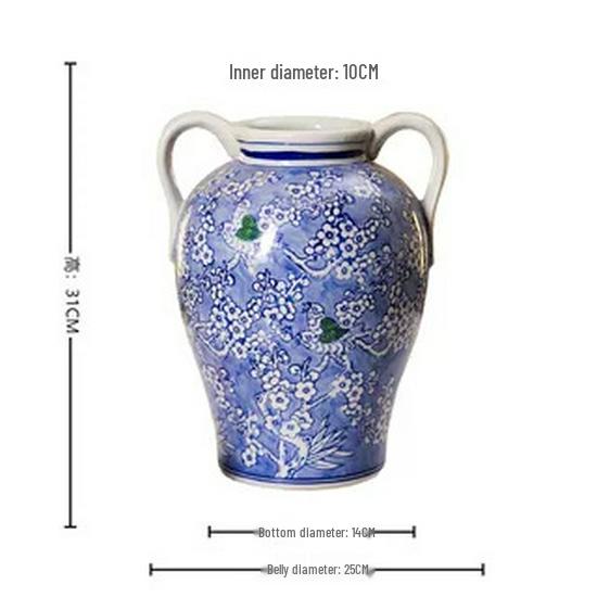 Chinese Blue and White Porcelain Double-Ear Vase for Dried Flower Arrangements