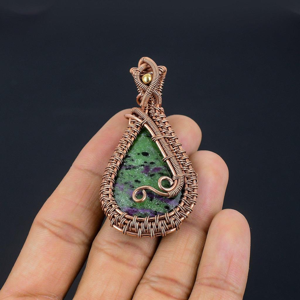 Ruby Zoisite Pendant Gemstone Jewelry,  999 Copper Wire Wrapped Handmade Pendant, Latest Design Jewelry