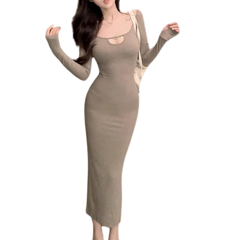 

[Coco and Yuka] off shoulder chest sexy tight long one piece 2way bare shoulders long sleeve below the knee long length date invited One piece spring