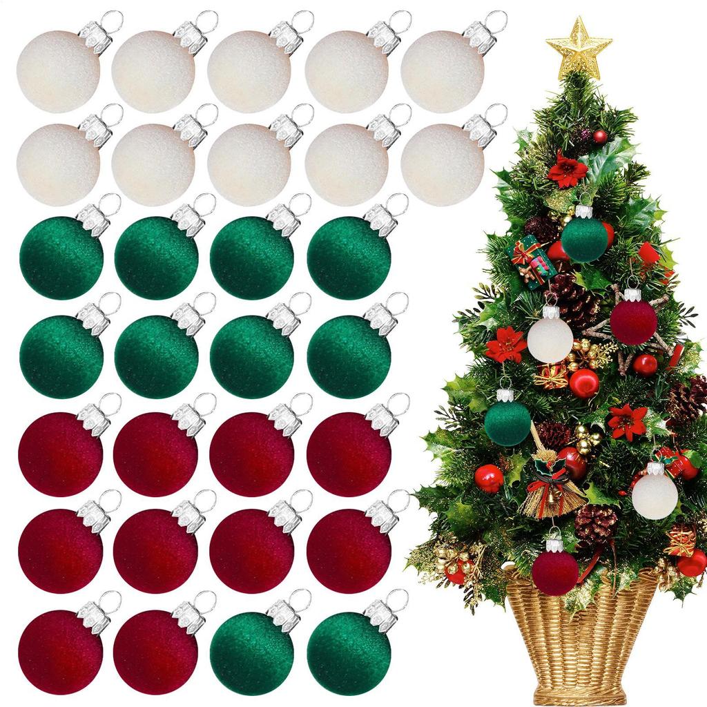 30 Christmas Tree Balls Decorations 3cm Small Plush Flocking Balls Set Hanging Christmas Tree Decorations Balls For Holiday