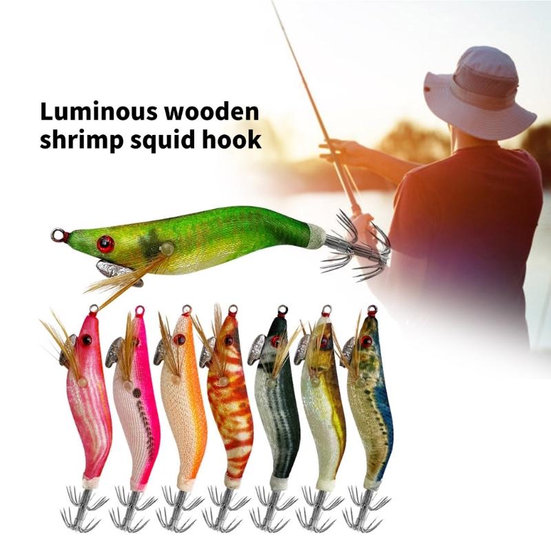 Fishing Lures Glow Jig Hook Shrimp Lure Baits Squid Jig Artificial Hard Baits Glow Squid Jig Cuttlefish Hook