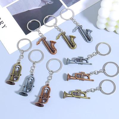 Mini Instrument Saxophone Car Keychain Mini Musical Instrument Metal Key Ring Accessories Bag Pendant Music Festival Gifts