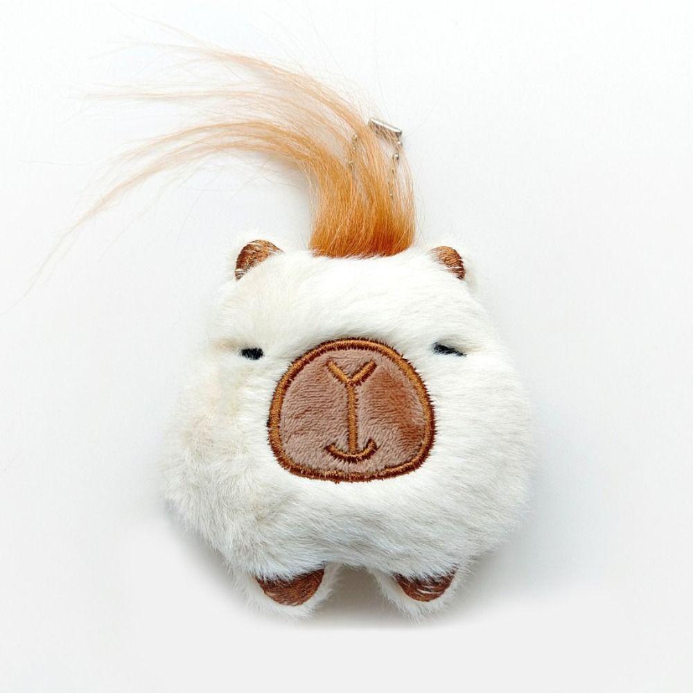 Anime Squeeze Capybara Keychain with Hair Chirping Kapibara Pendant Squeak Capibara Doll Kids