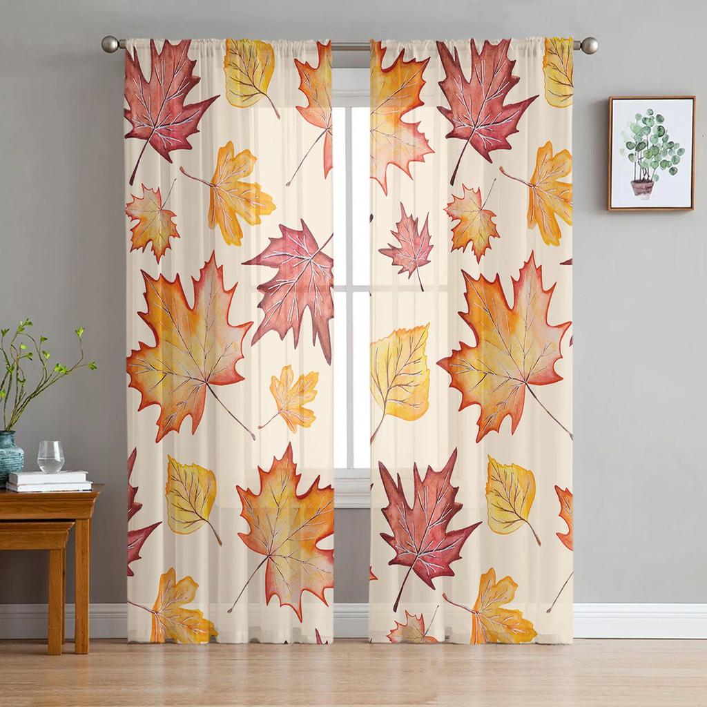 Herbstpflanze, Wildblumen, Gänseblümchen, Vogel, transparente Vorhänge, Fensterdekoration, Voile-Tüllvorhänge für Wohnzimmer, Schlafzimmer, Küche