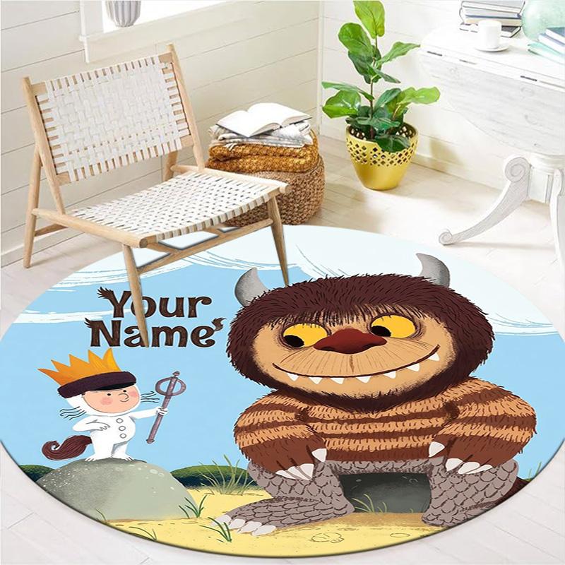 Cat Adventure Custom Name Round Area Rug Carpet Rug For Living Room Bedroom Sofa Playroom Decor Nonslip Floor Mat