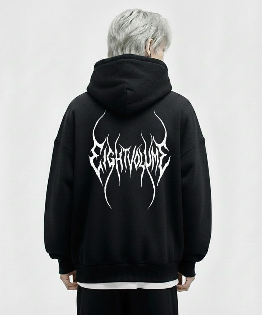 Eightvolume Ev Metal Logo 3-Ply Terry Oversized Zip-Up Hoodie (Black)