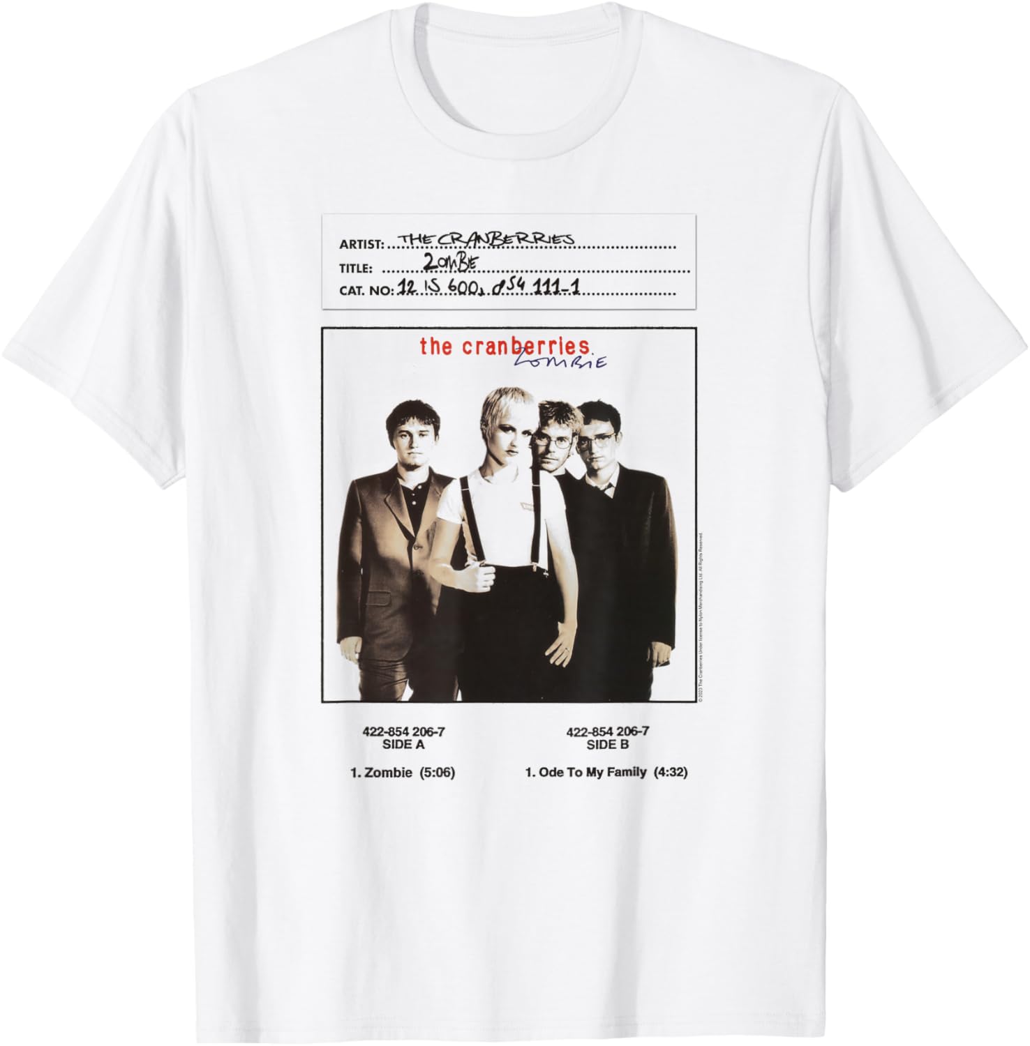 The Cranberries Zombie Vinyl Handwritten Vintage Band T-Shirt Unisex T-Shirt XL