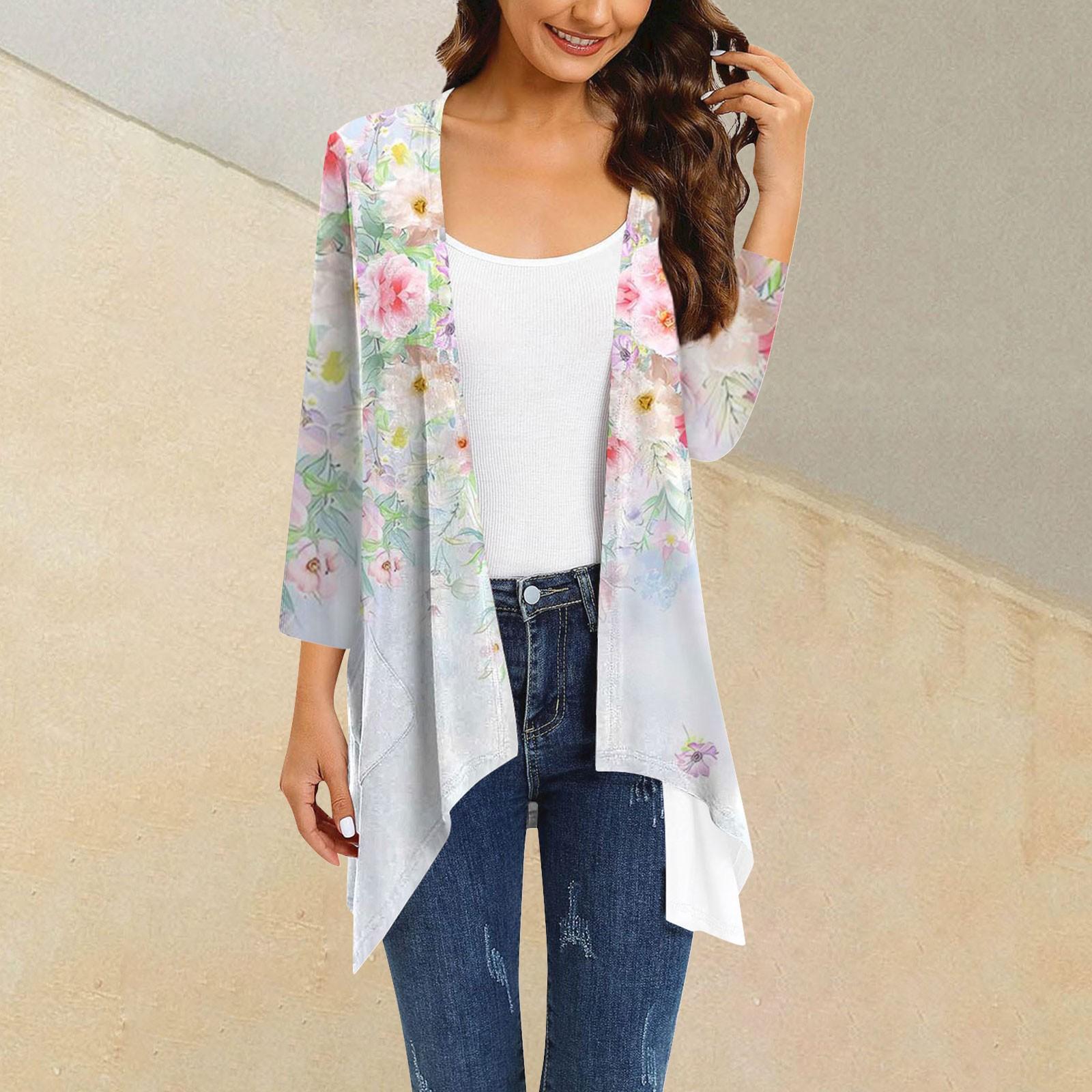 

Women s Print Irregular Three-quarter Sleeve Cardigan With Pocket Jacket XL розовый