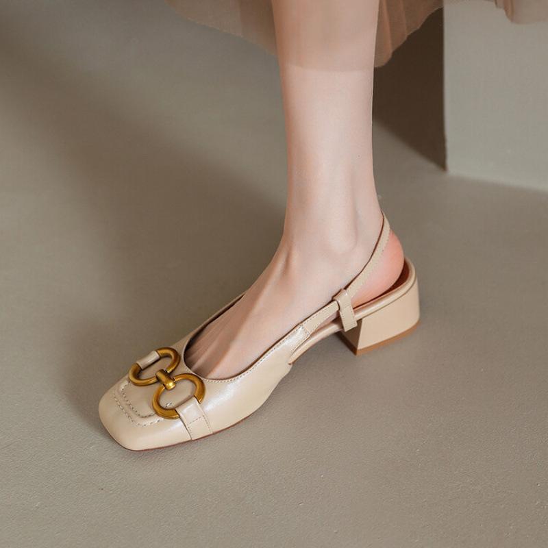 Comfortable and Versatile Simple Low-heeled Single Shoes French Bag Head Sandals Women's Spring New Back Empty Thick-heeled Mary Jane Shoes