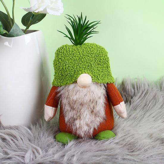 Plush Gnome Spring Decoration Cute Green Plant Gnome Doll for Tiered Tray Indoor Table Office Farmhouse Christmas Decoration