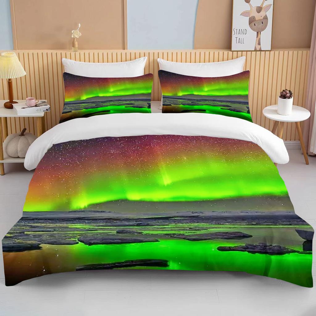 10 Sizes Aurora Borealis View Bedding Collection Duvet Cover Bed Collection Quilt Cover Pillowcase King Queen Size Bedding Collection Adult