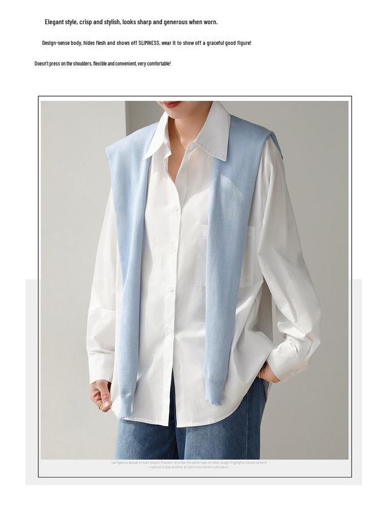 2026 Retro Korean Style Dark Blue Sun Protection Long Sleeve Shirt - Women's Slimming, Loose Fit, Simple Fashion.